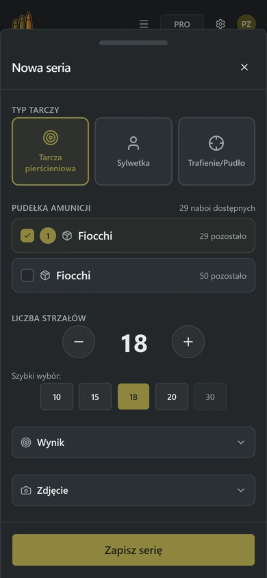Szczegóły sesji strzeleckiej